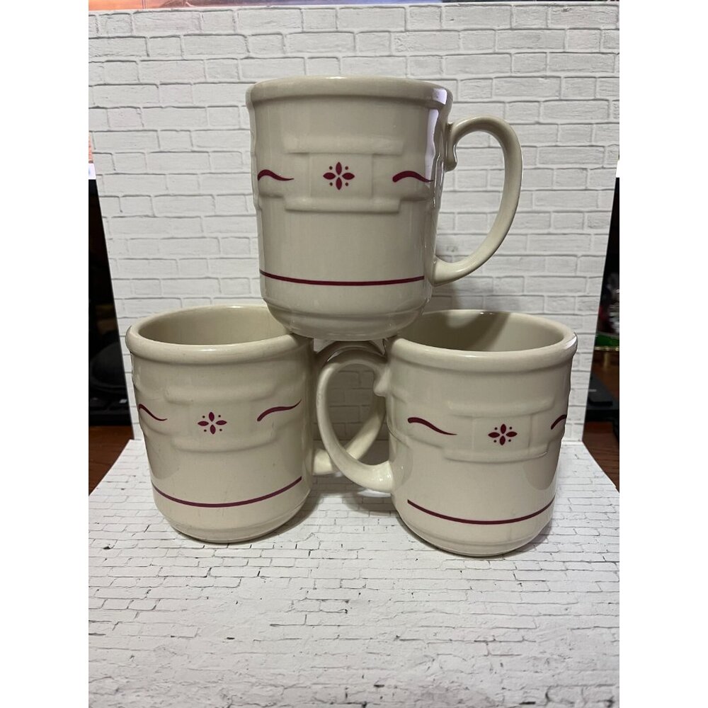 Longaberger Pottery Woven Traditions Red 12 oz. Drinking Glass Mug Lot of (3)